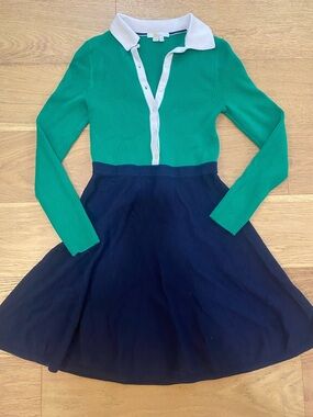 Boden Womens Preppy Green Ribbed collared top with Navy Skirt Dress 6 GUC